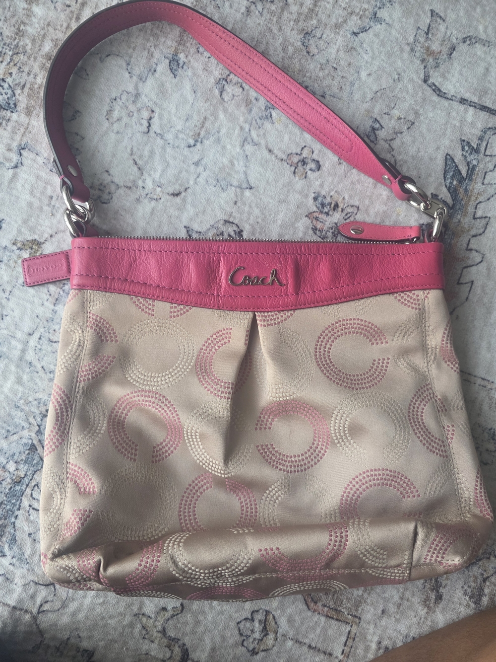 Coach Pink Trim Signature Hobo Bag